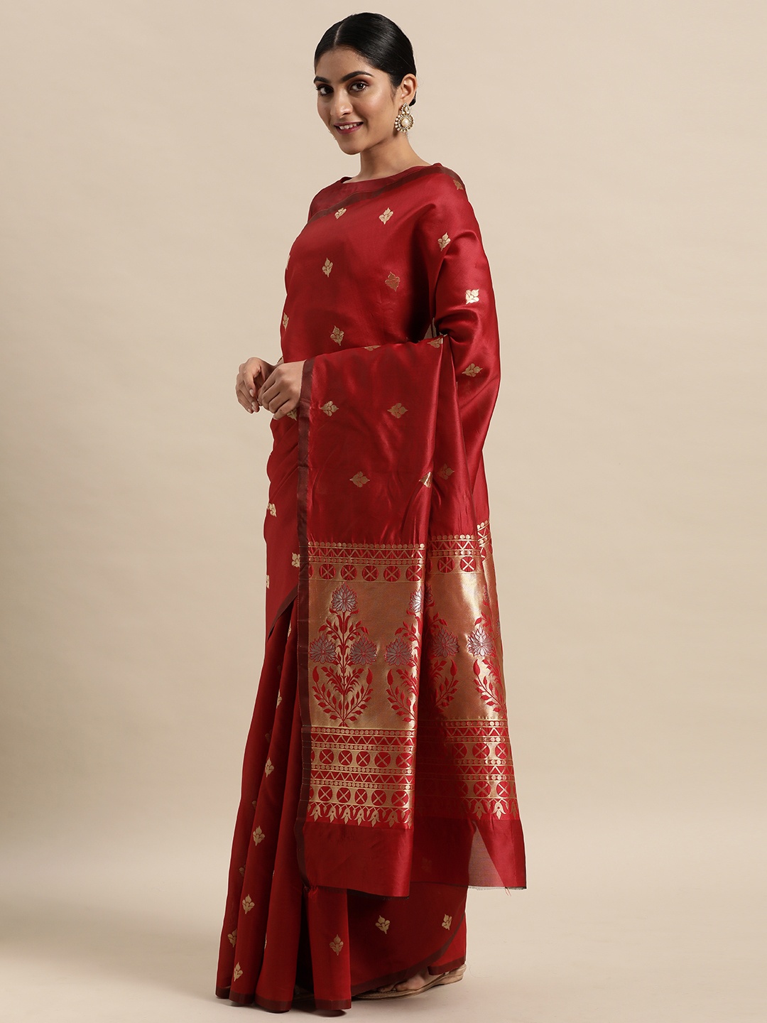 

Mitera Red Ethnic Motifs Silk Blend Saree