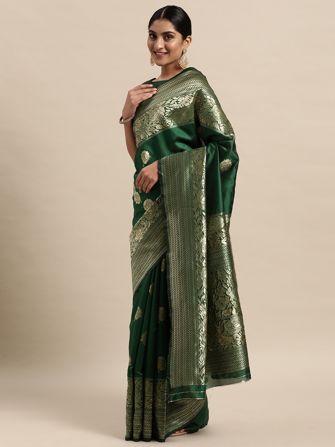 

Mitera Green Floral Silk Blend Saree
