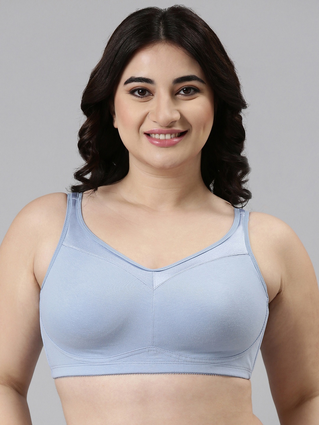 

Enamor Blue Non-Wired Non Padded Full Coverage Cotton Minimizer Full Support Bra A112