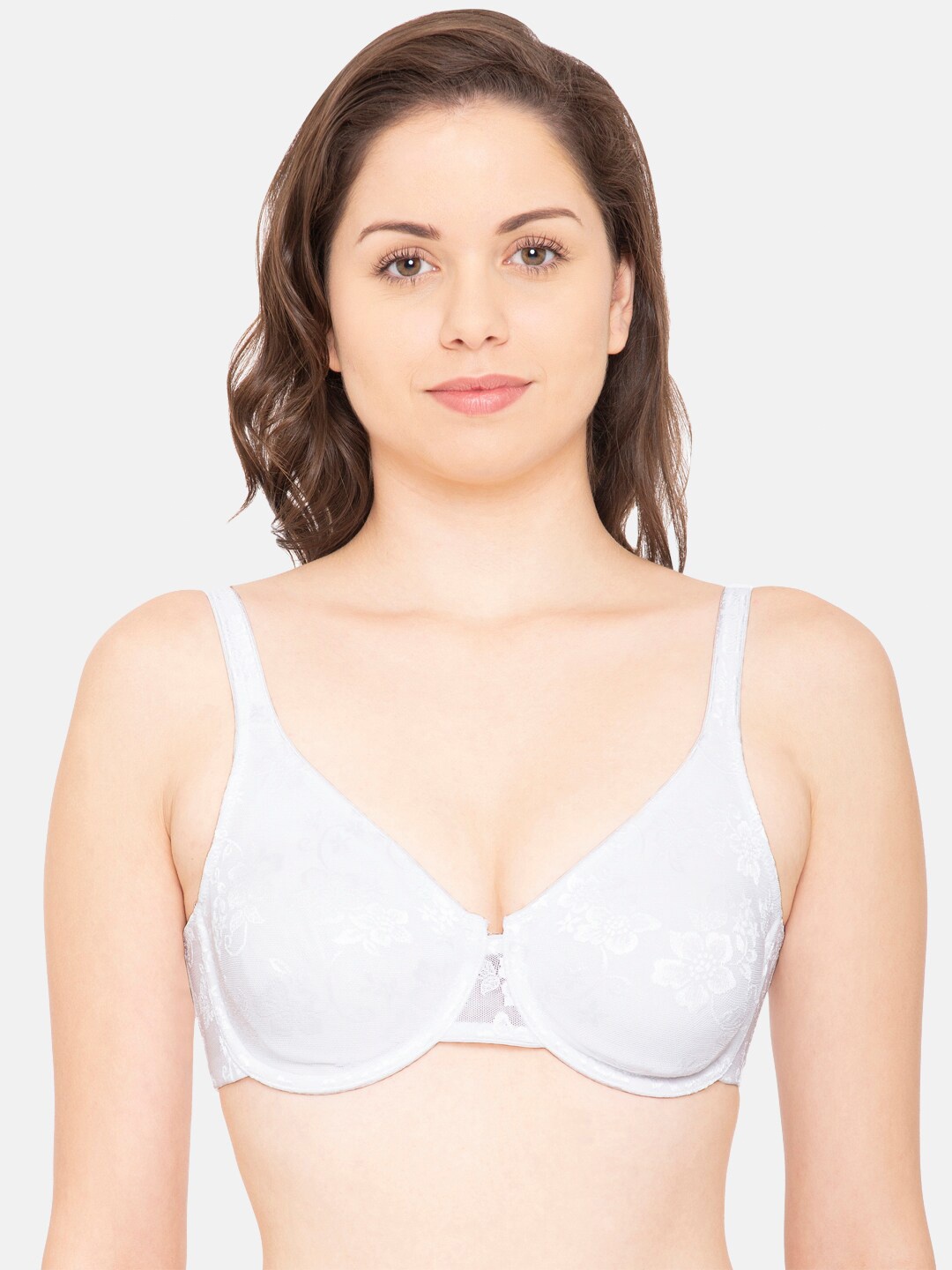 

Enamor White Floral Underwired Minimizer Lace Bra