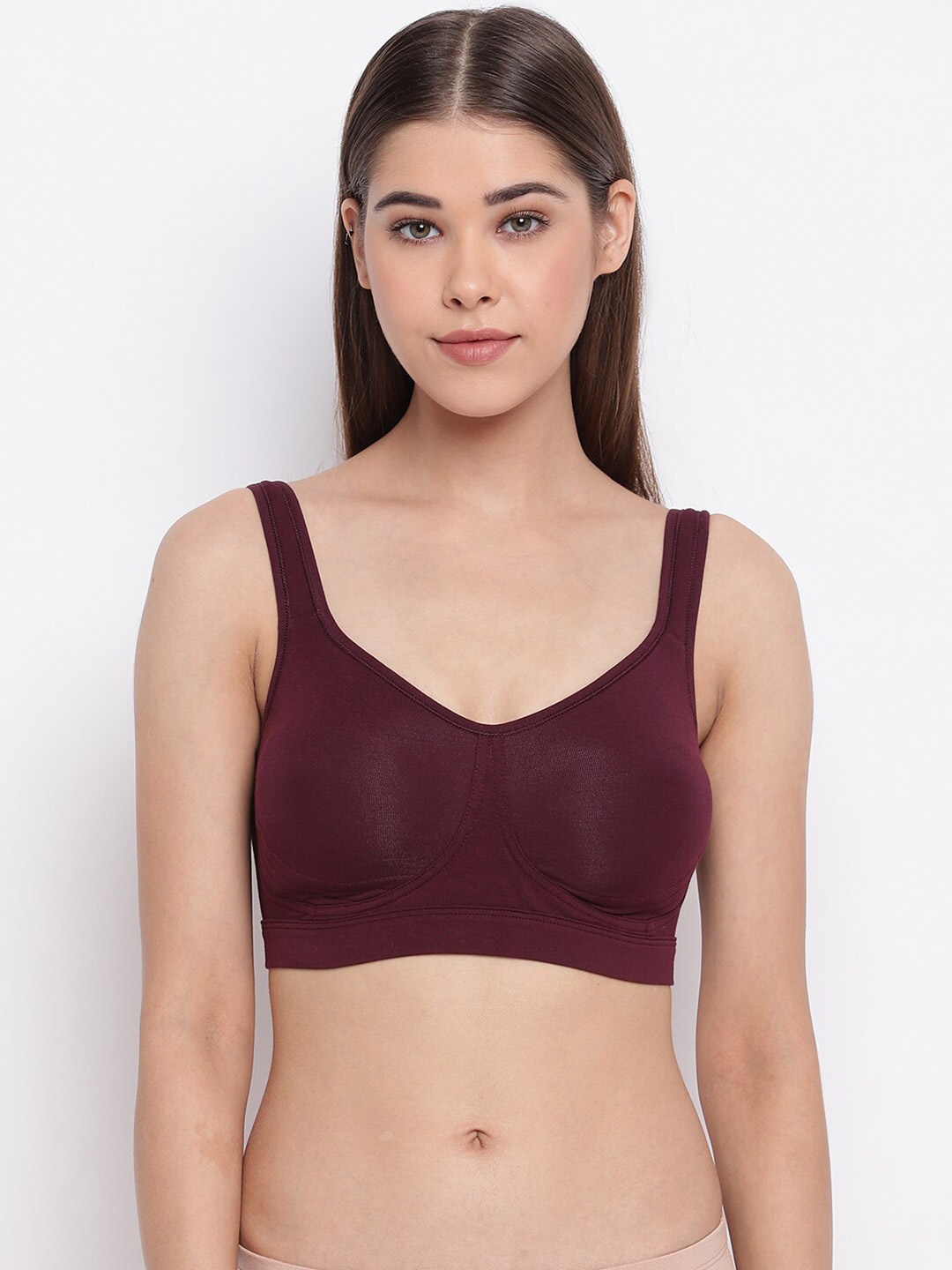 

Enamor Burgundy Stretch Cotton Everyday Bra - Full Coverage Non-Padded Non-Wired