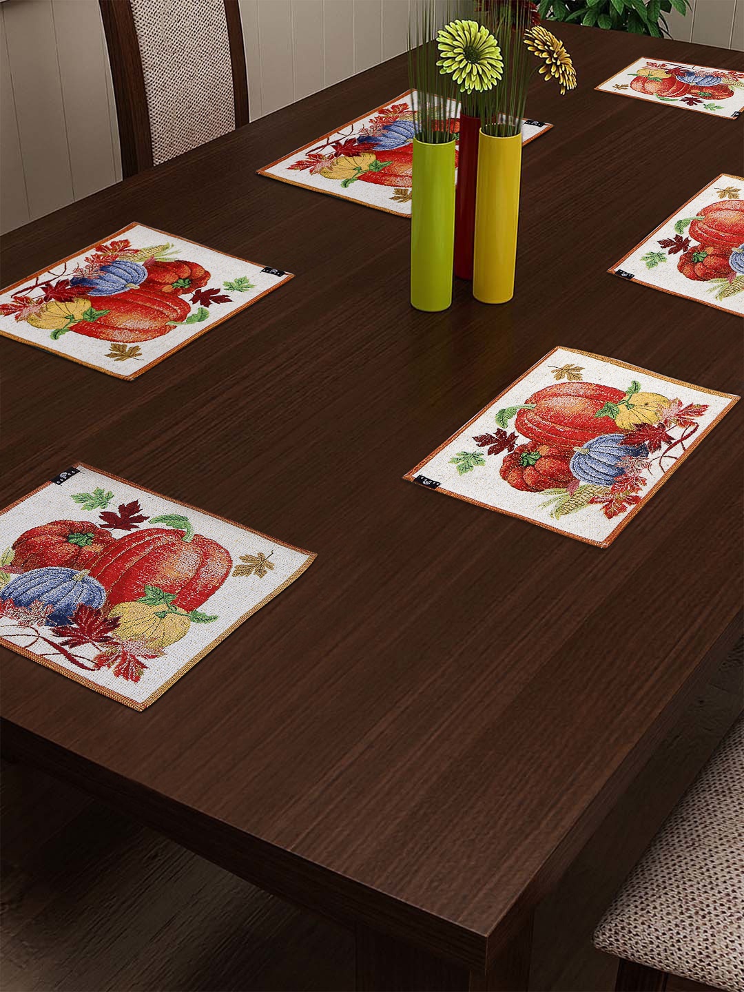 

Arrabi Set Of 6 Grey & Red Fruits Printed Table Placemats