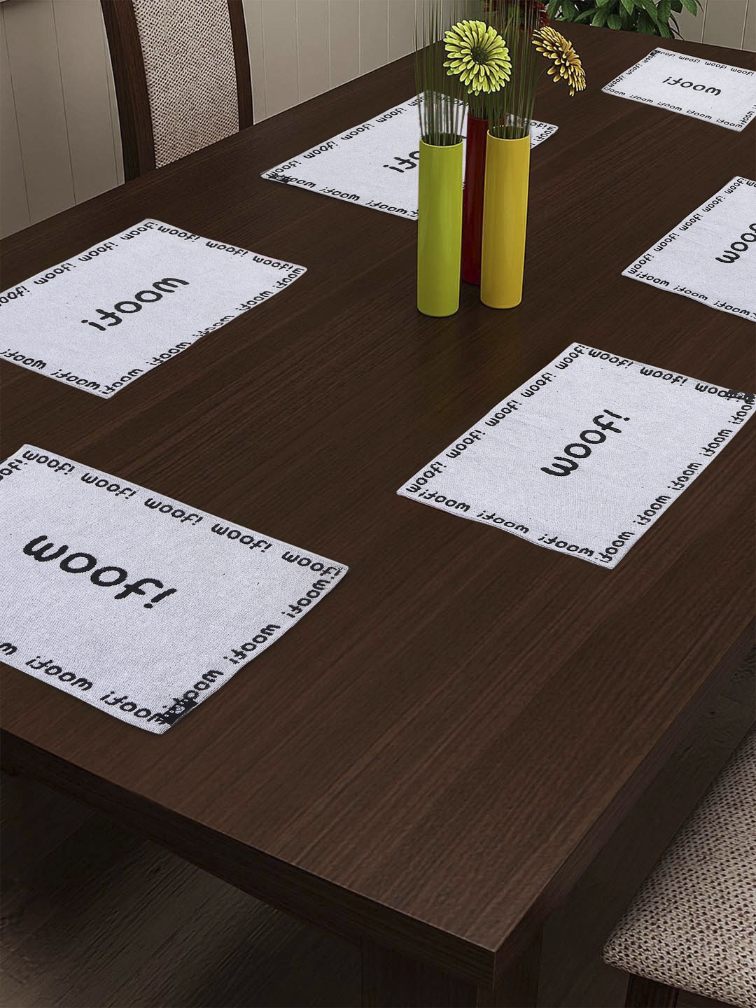 

Arrabi Set Of 6 Grey & Black Printed Table Placemats