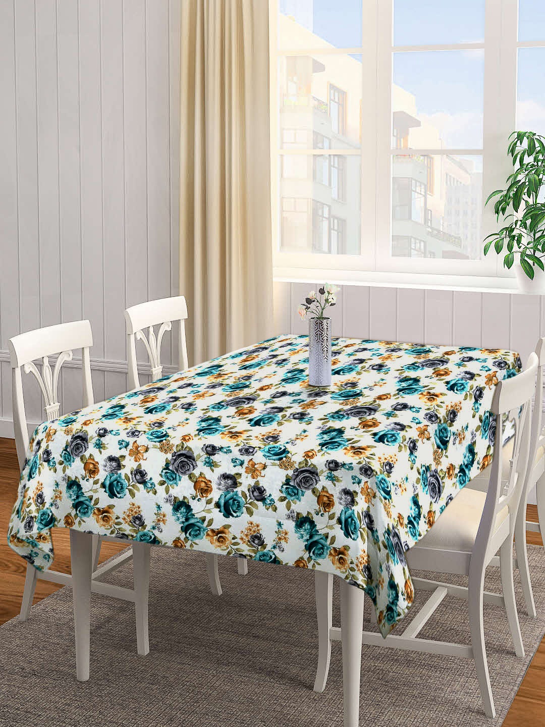 

Arrabi White & Blue Printed Rectangular 6-Seater Table Cover