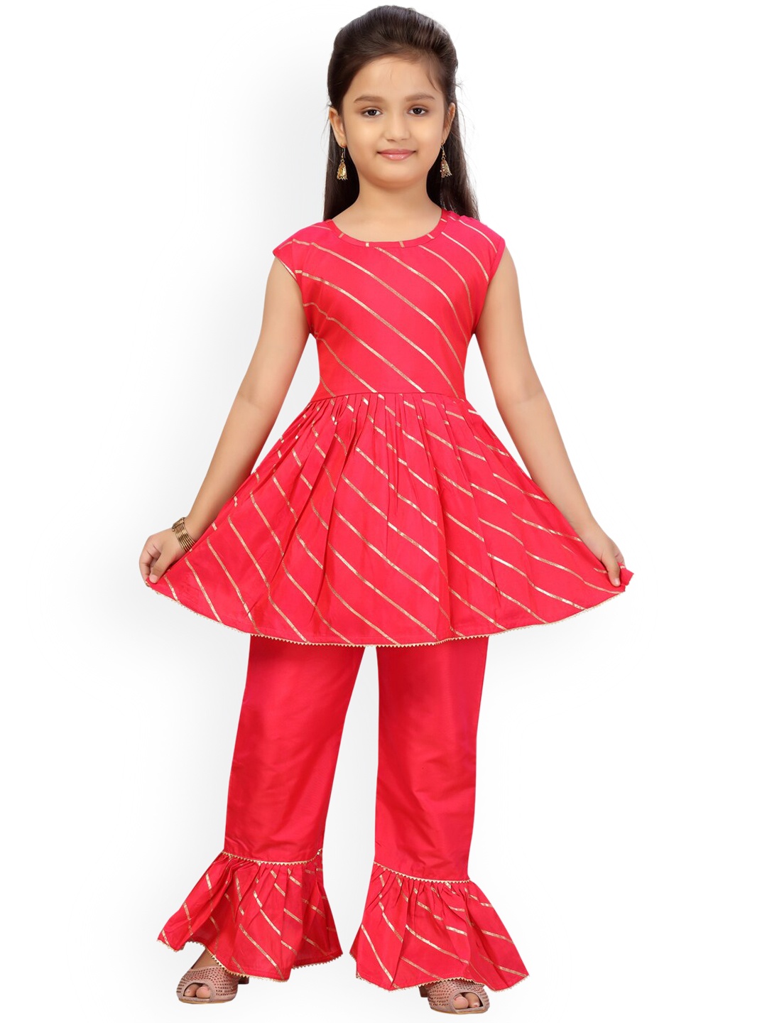 

Aarika Girls Pink Regular Pure Cotton Kurti with Sharara