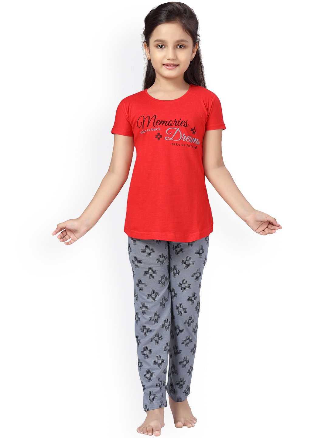 

Aarika Girls Red & Grey Printed Night suit