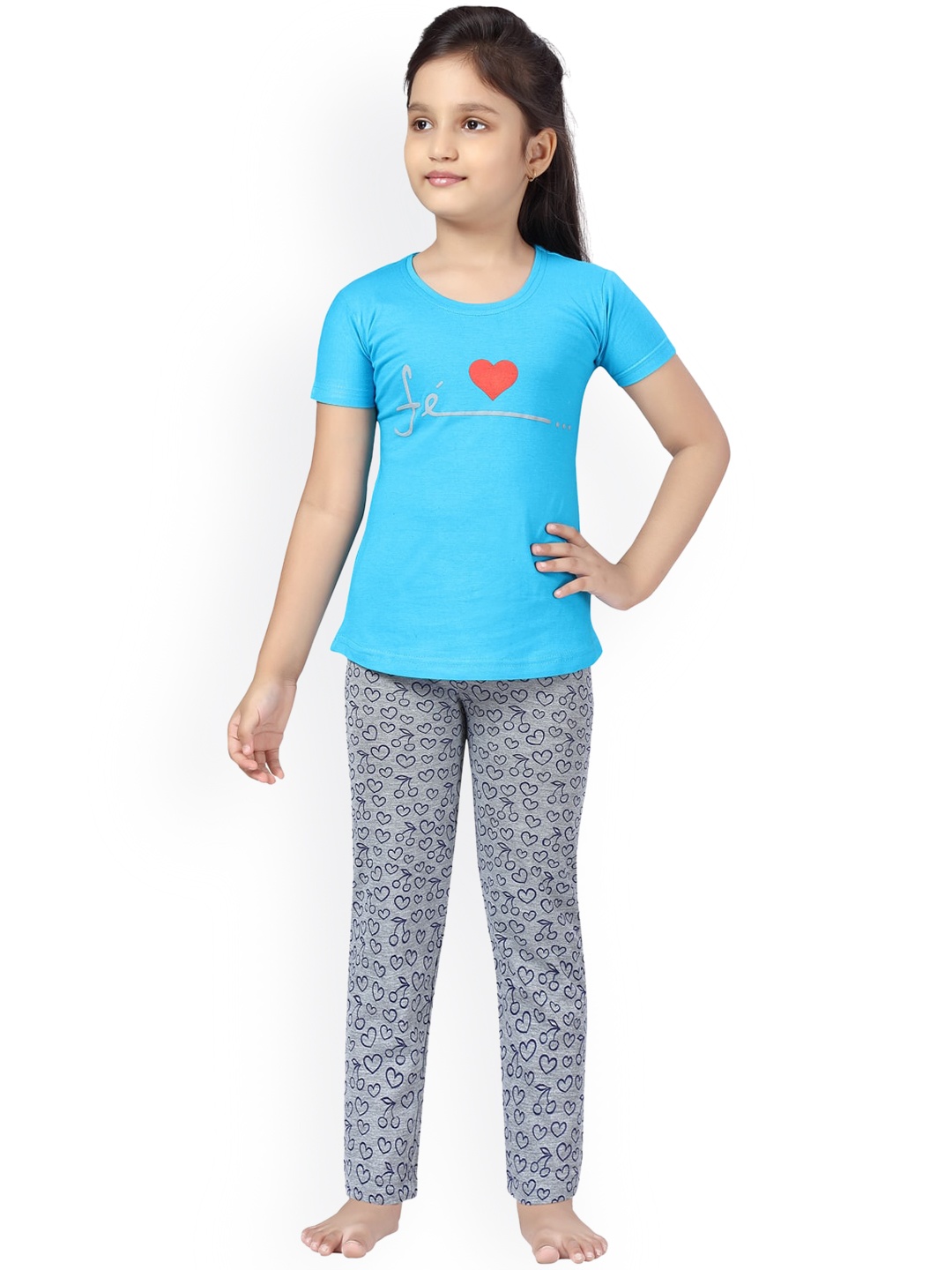 

Aarika Girls Blue & Grey Printed Night suit