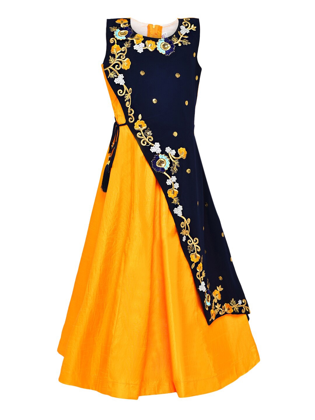

Aarika Navy Blue Floral Embroidered Net Maxi Gown