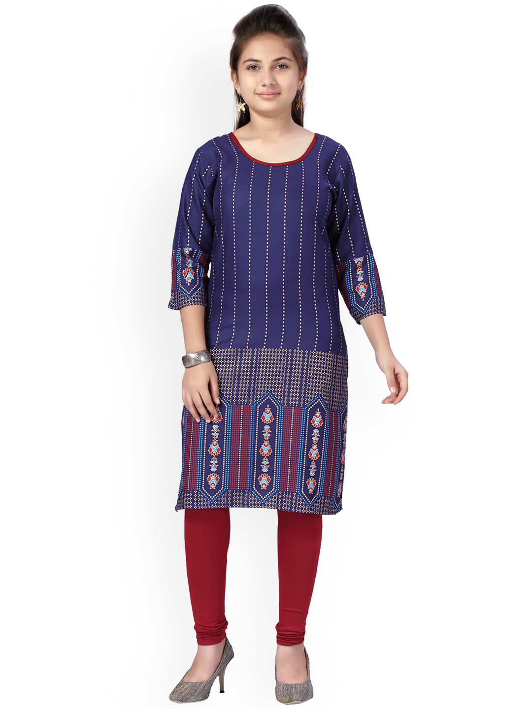 

Aarika Girls Blue Printed Straight Kurta