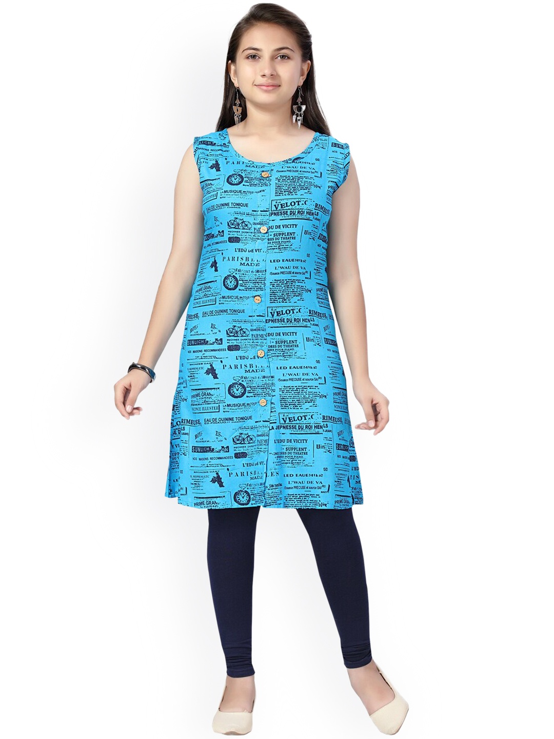 

Aarika Girls Blue & Navy Blue Printed Regular Pure Cotton Kurta with Leggings