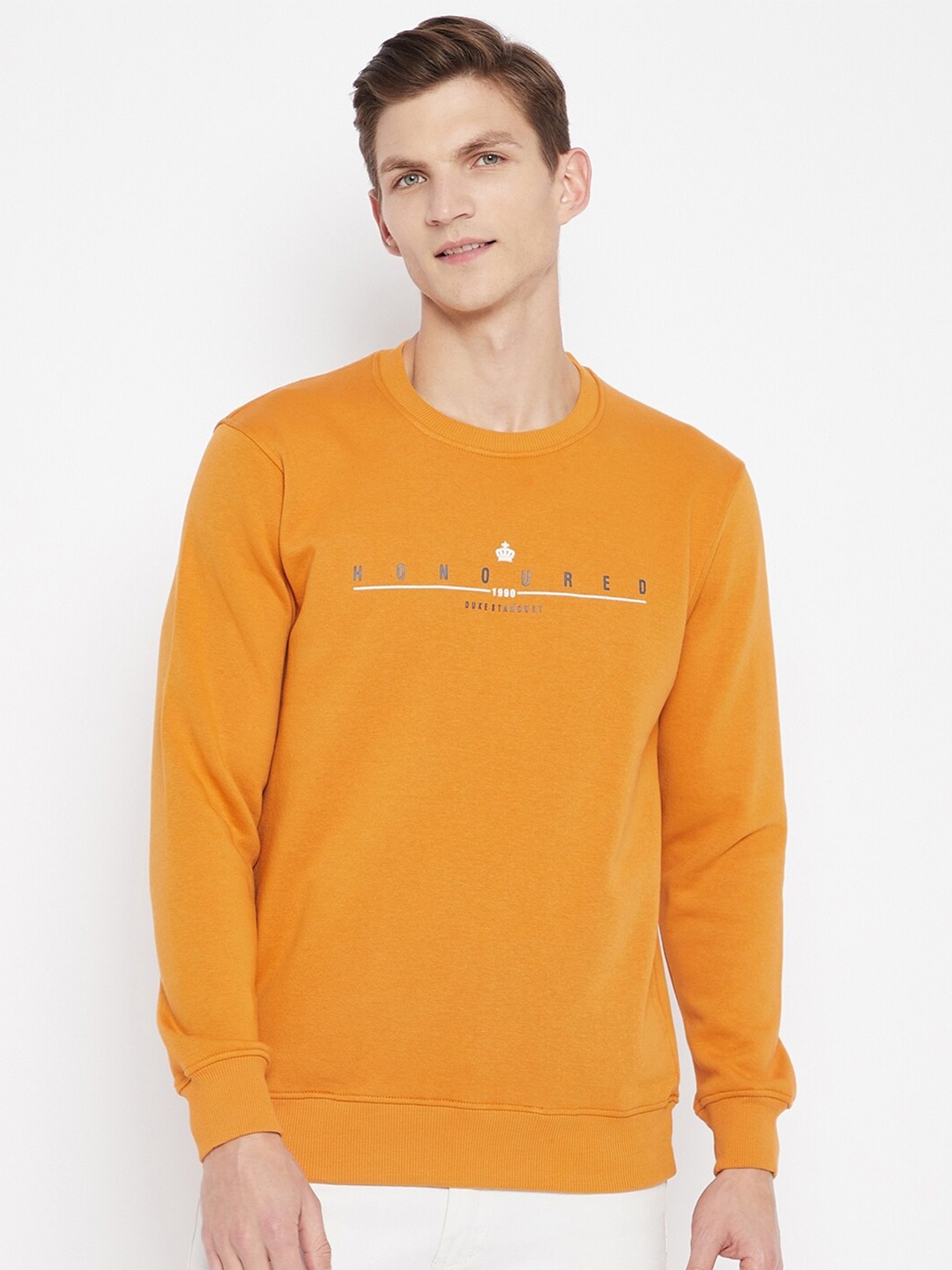 

Duke Men Yellow Printed Fleece Sweatshirt