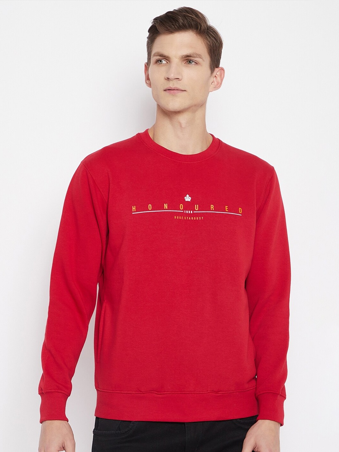 

Duke Men Red Typography Printed Sweatshirt