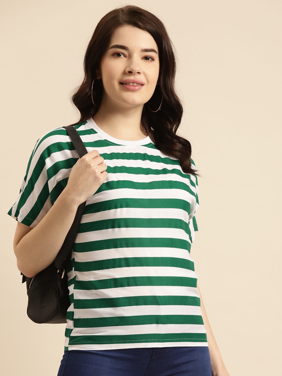 

Prakrti Women Green & White Striped Regular Top