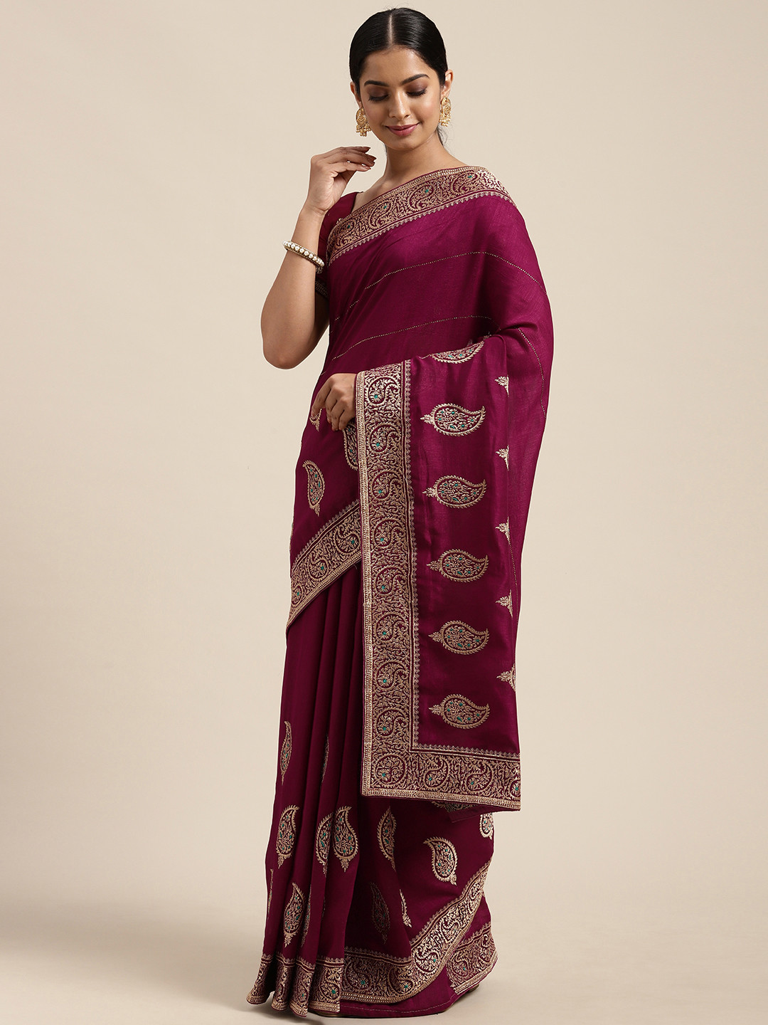 

Saree mall Purple Silk Blend Vichitra Ethnic Embelished Sarees