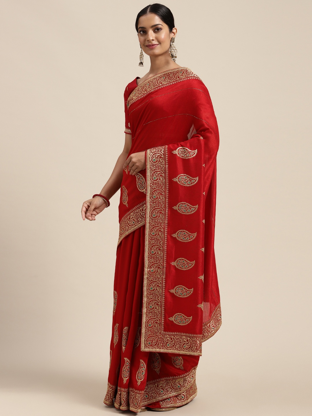 

Saree mall Red Silk Blend Vichitra Ethnic Embelished Sarees