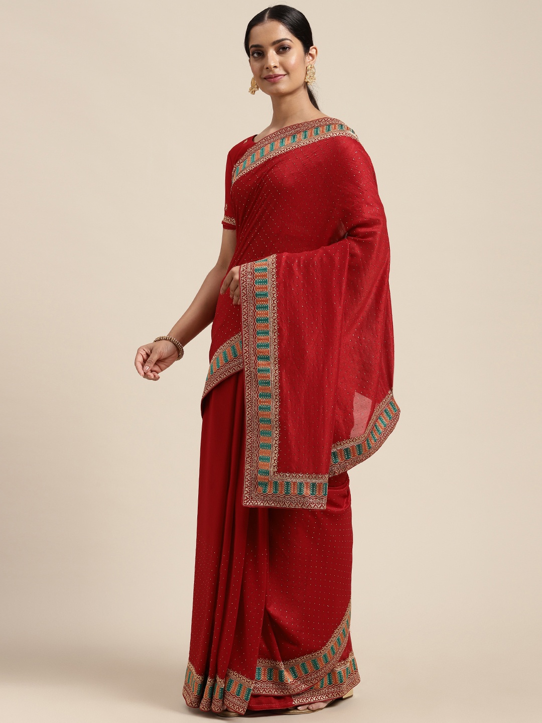 

Saree mall Red Silk Blend Vichitra Ethnic Embelished Sarees