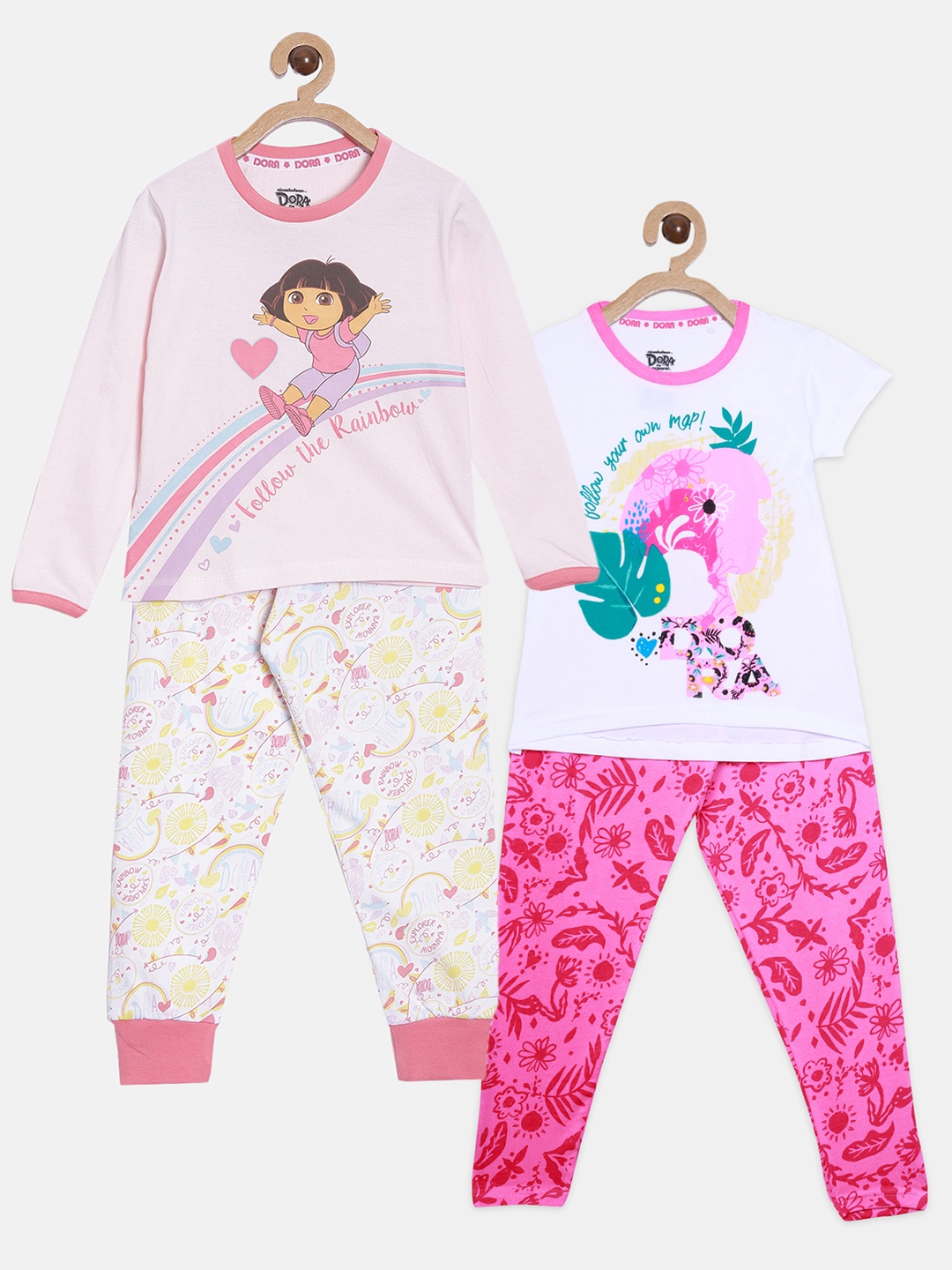 

Nap Chief Girls Pack of 2 Pink & White Dora Printed Organic Cotton Night Suit