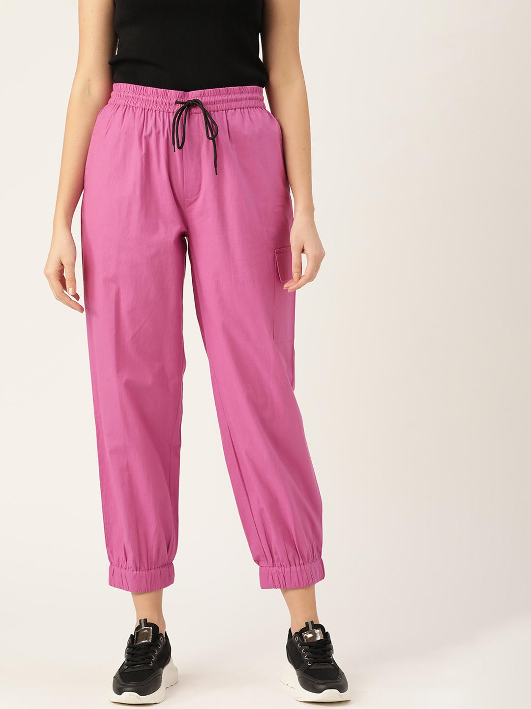 

DressBerry Women Pink Textured Knit Pure Cotton Trousers