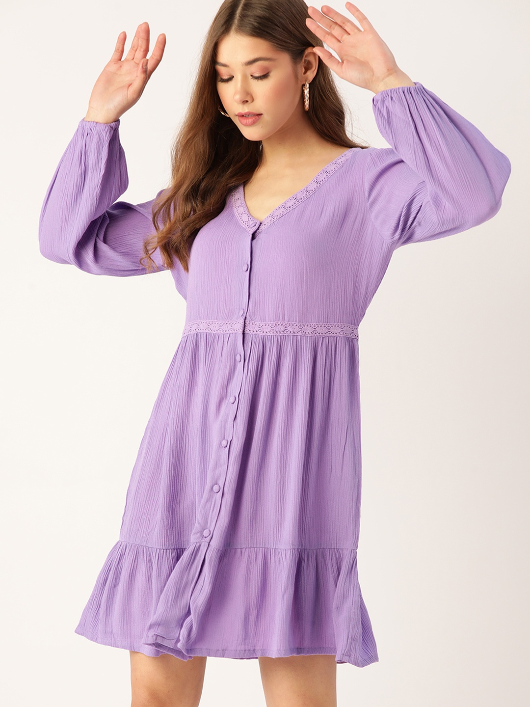 

DressBerry Women Lavender Textured Knit A-Line Dress