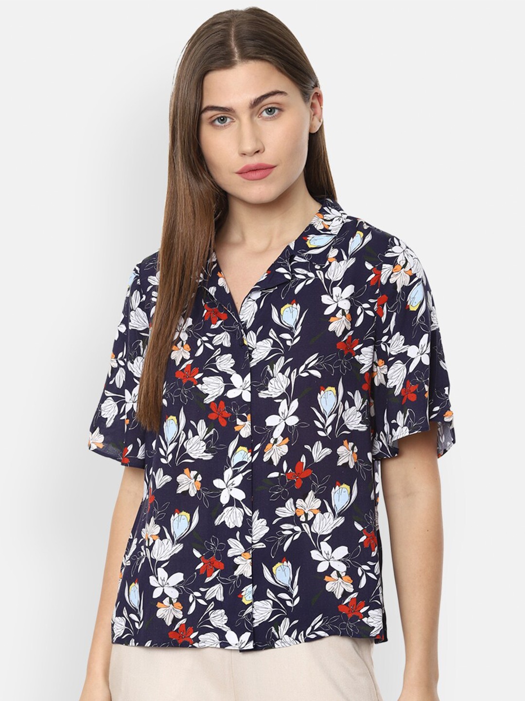 

Van Heusen Woman Women Blue Floral Opaque Printed Casual Shirt