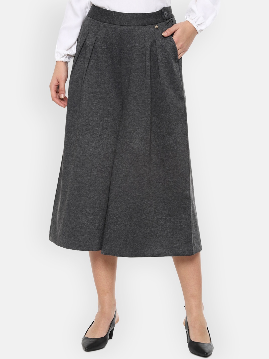 

Van Heusen Woman Women Grey Textured Flared Culottes Trousers