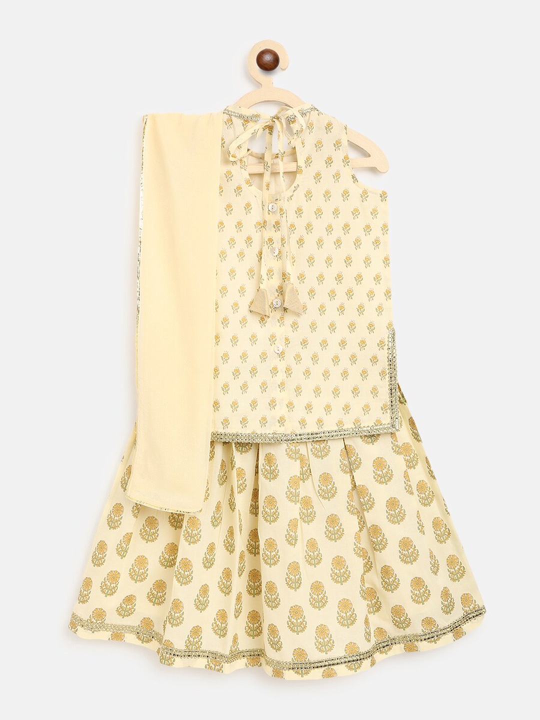 

Tiber Taber Girls Cream-Coloured Printed Ready to Wear Lehenga & Blouse With Dupatta