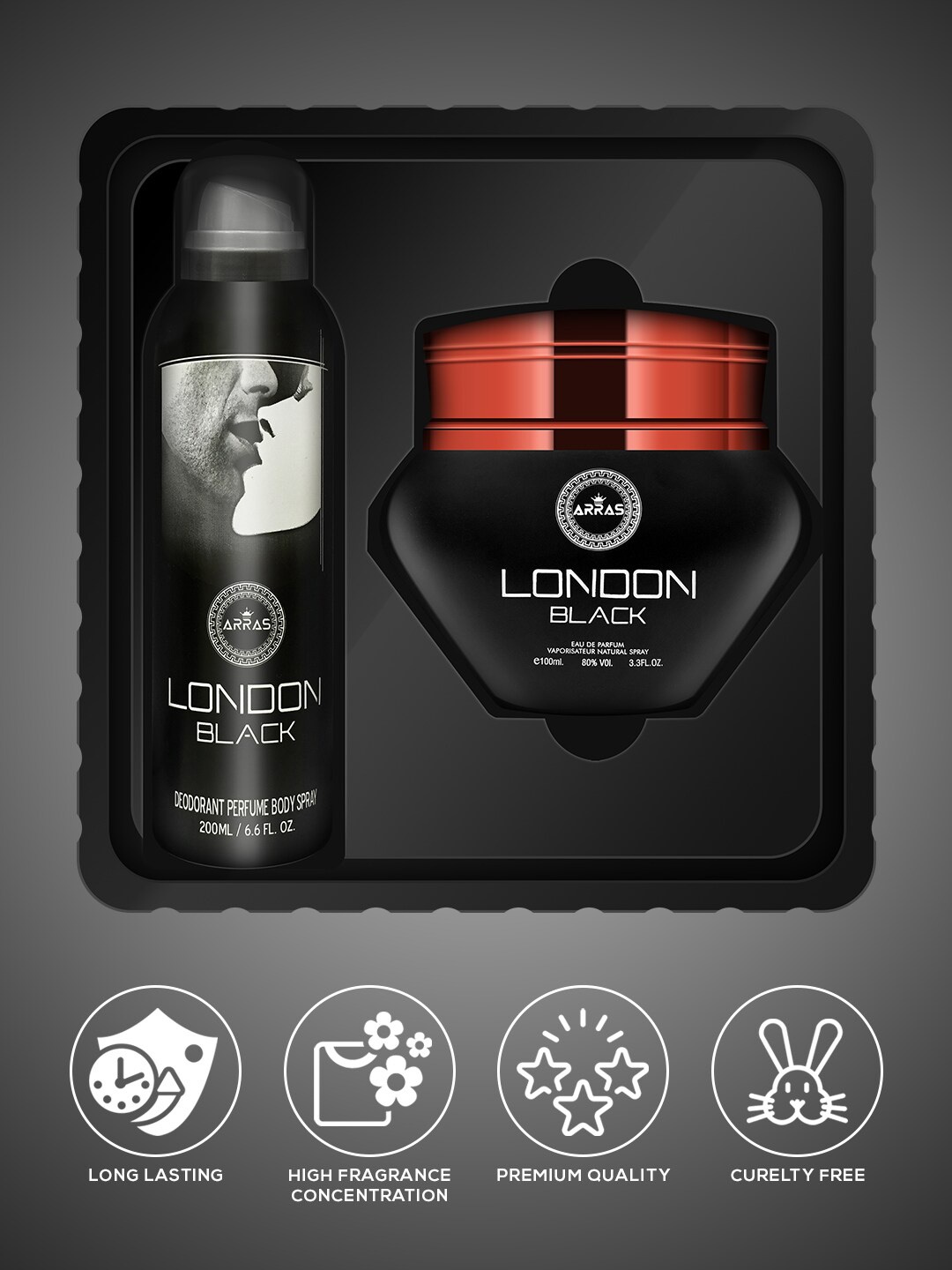 

Arras Pack of 2 London White Eau De Parfum & Deodorant Gift Set, Black