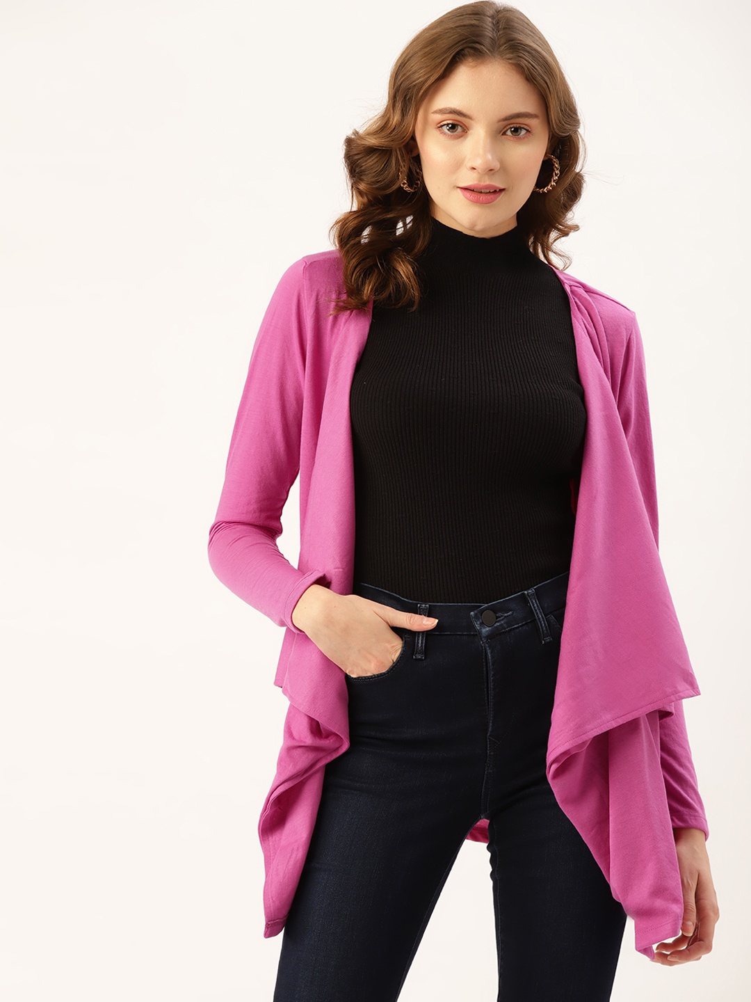 

DressBerry Women Fuchsia Solid Waterfall Shrug