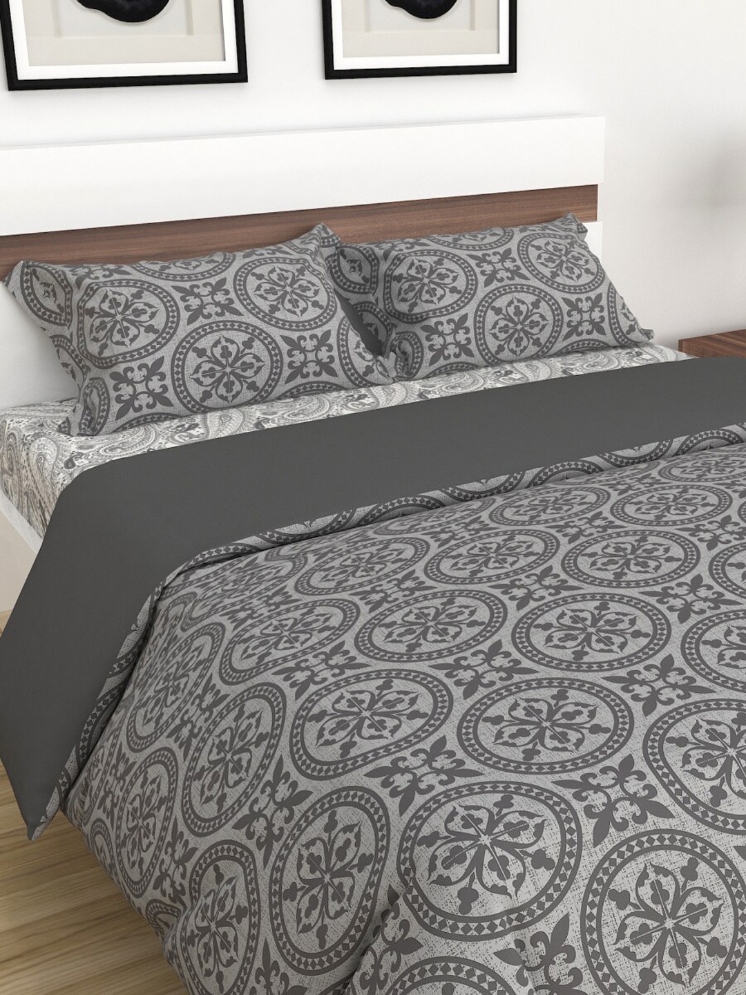

Home Centre Grey Printed Cotton Double Bedding Set