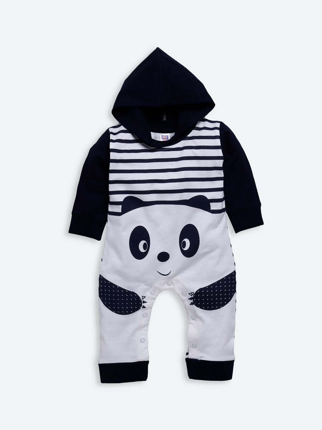 

Nottie Planet Infant Kids Navy Blue & White Printed Pure Cotton Rompers