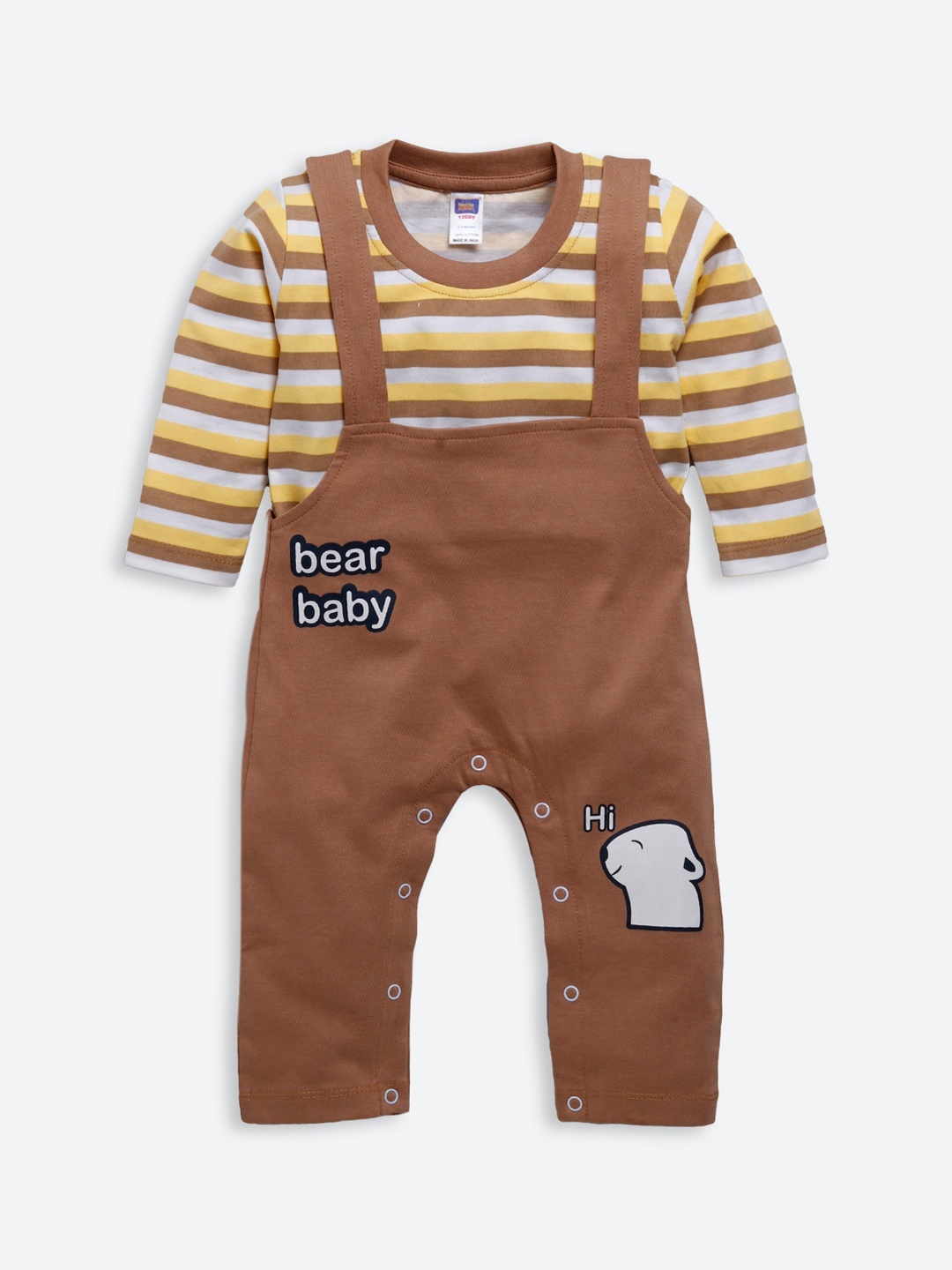 

Nottie Planet Infants Brown & Beige Pure Cotton Dungarees With Tshirt