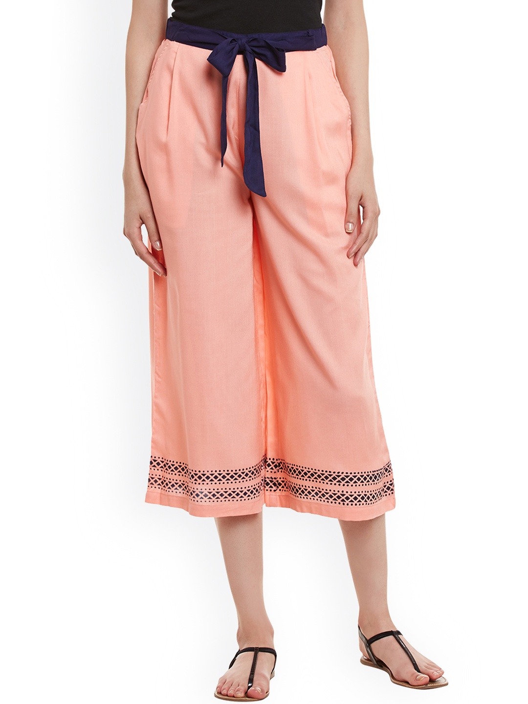 

Bitterlime Women Peach-Coloured Solid Culottes
