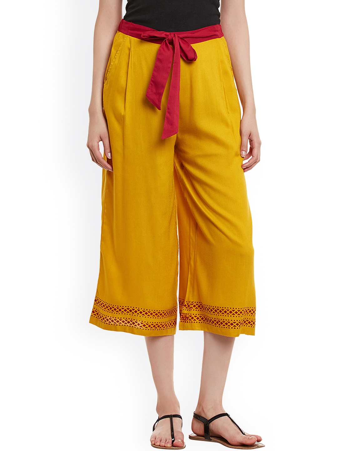 

Bitterlime Women Mustard Solid Culottes