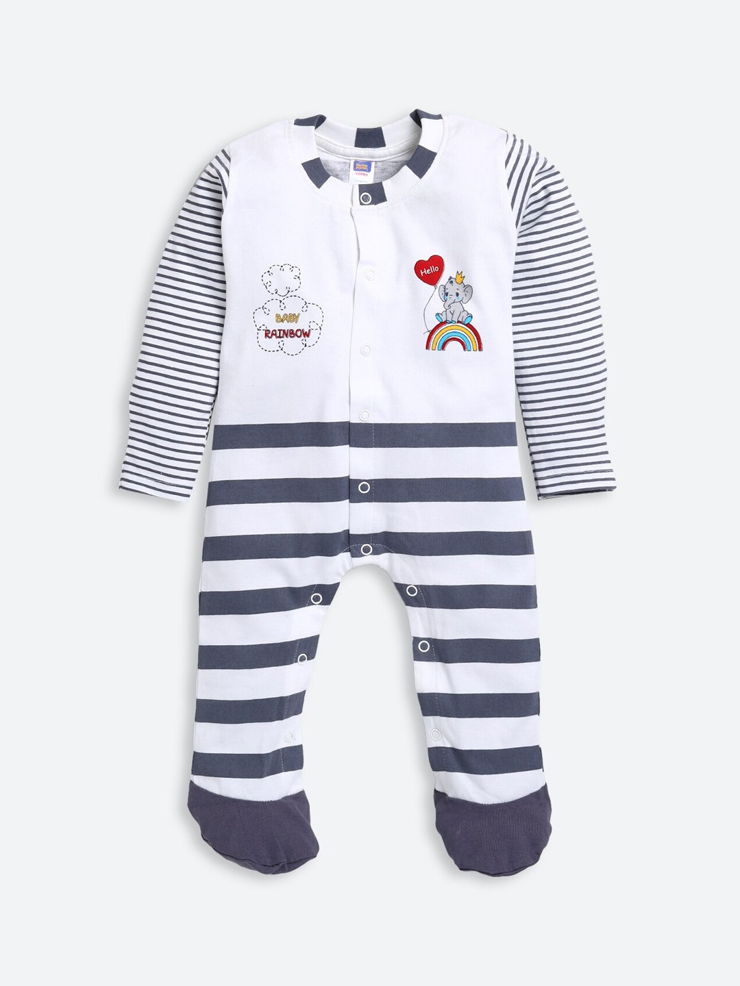 

Nottie Planet Kids White & Blue Printed Rompers