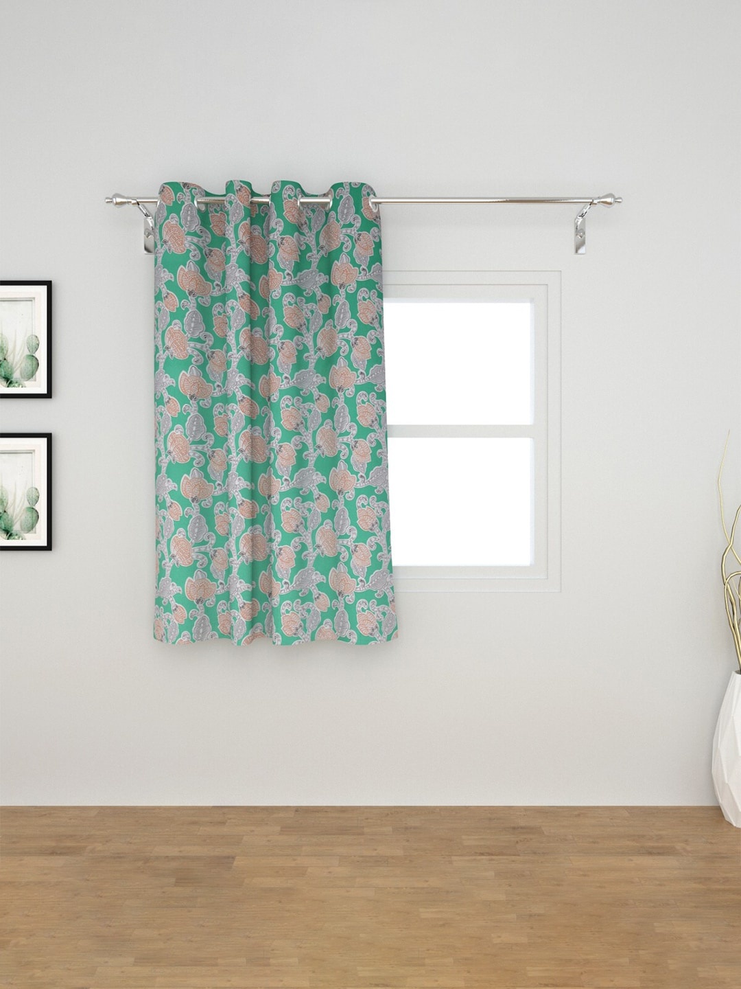 

Home Centre Green & Brown Floral Printed Cotton Window Curtain