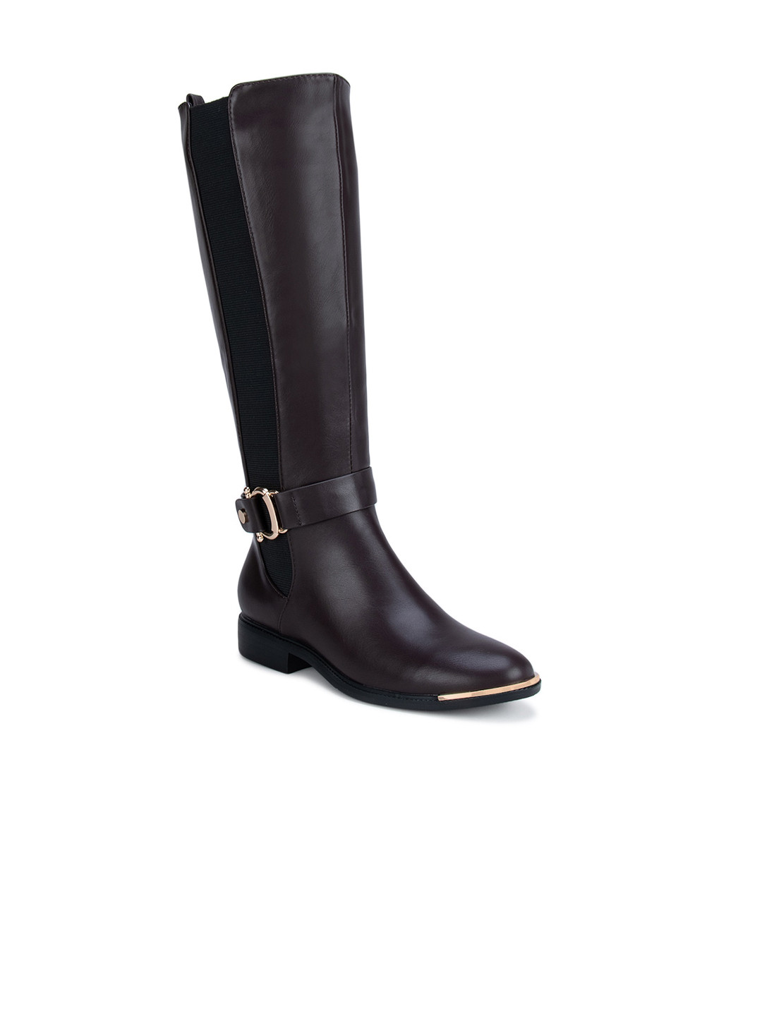 

ROSSO BRUNELLO Burgundy High-Top Block Heeled Boots with Buckles