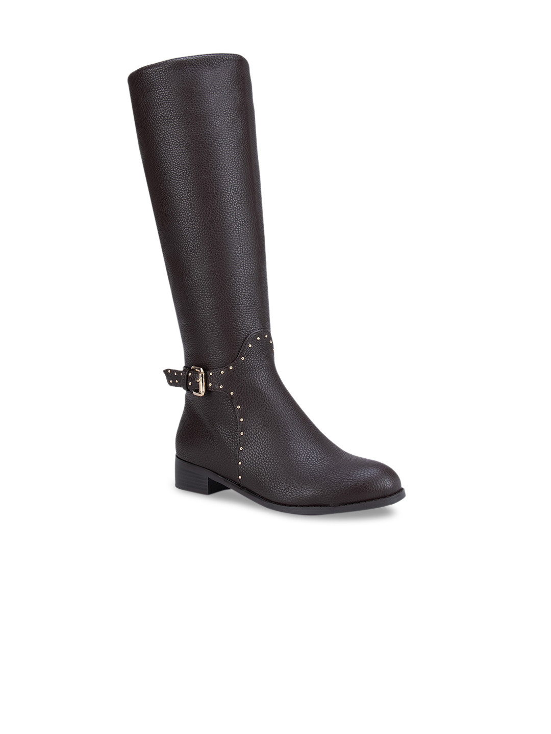 

ROSSO BRUNELLO Coffee Brown High-Top Block Heeled Boots with Buckles