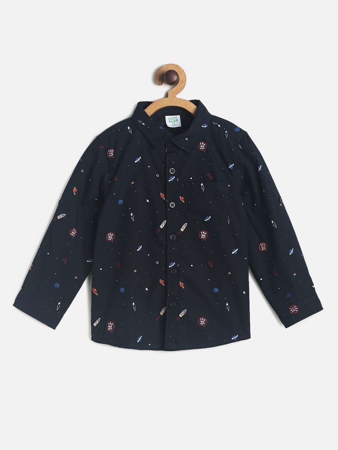 

MINI KLUB Boys Navy Blue Opaque Printed Casual Cotton Shirt