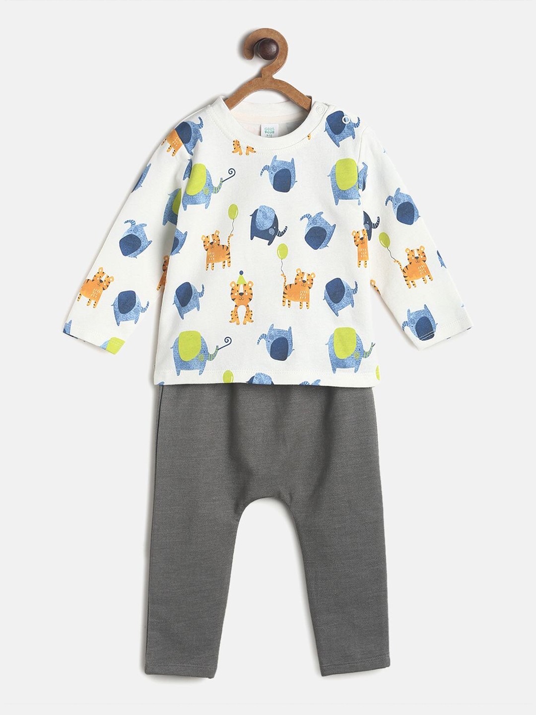 

MINI KLUB Boys White & Grey Printed T-shirt with Pyjamas