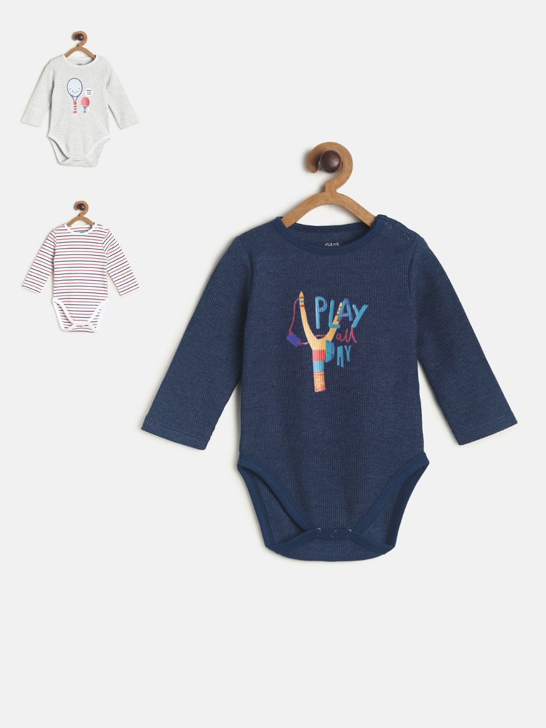 

MINI KLUB Infant Boys Pack of 3 Pure Cotton Bodysuits, Blue