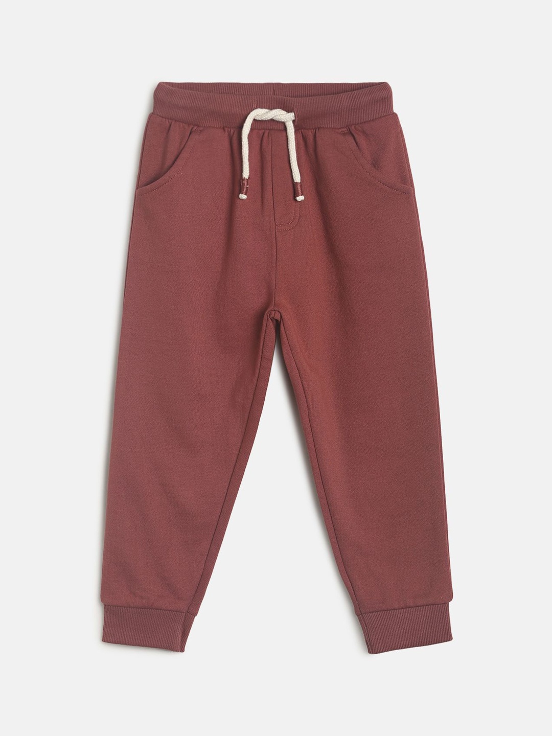 

MINI KLUB Boys Maroon Solid Pure Cotton Joggers