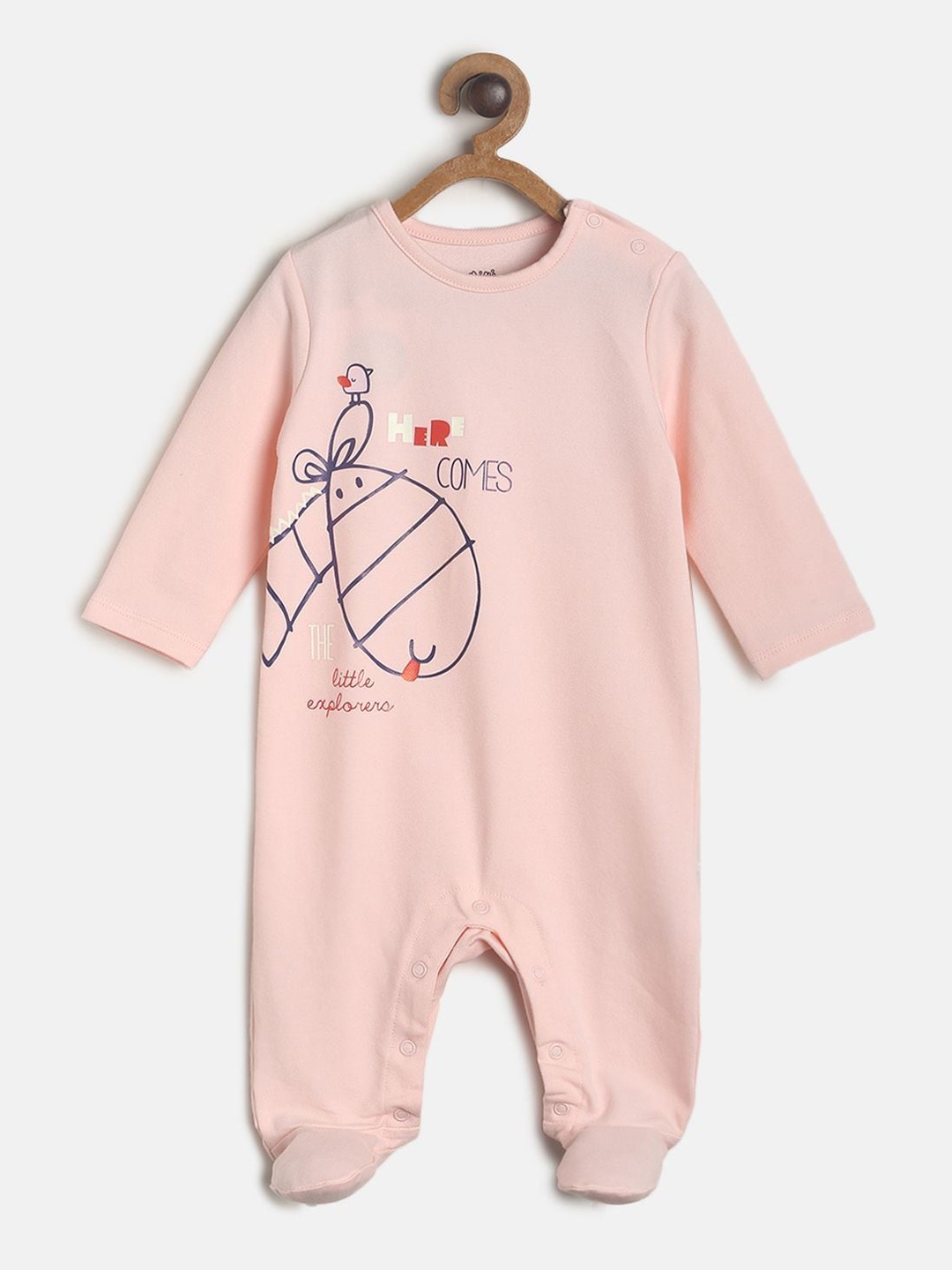 

MINI KLUB Infants Peach-Coloured & Blue Printed Pure Cotton Sleepsuit