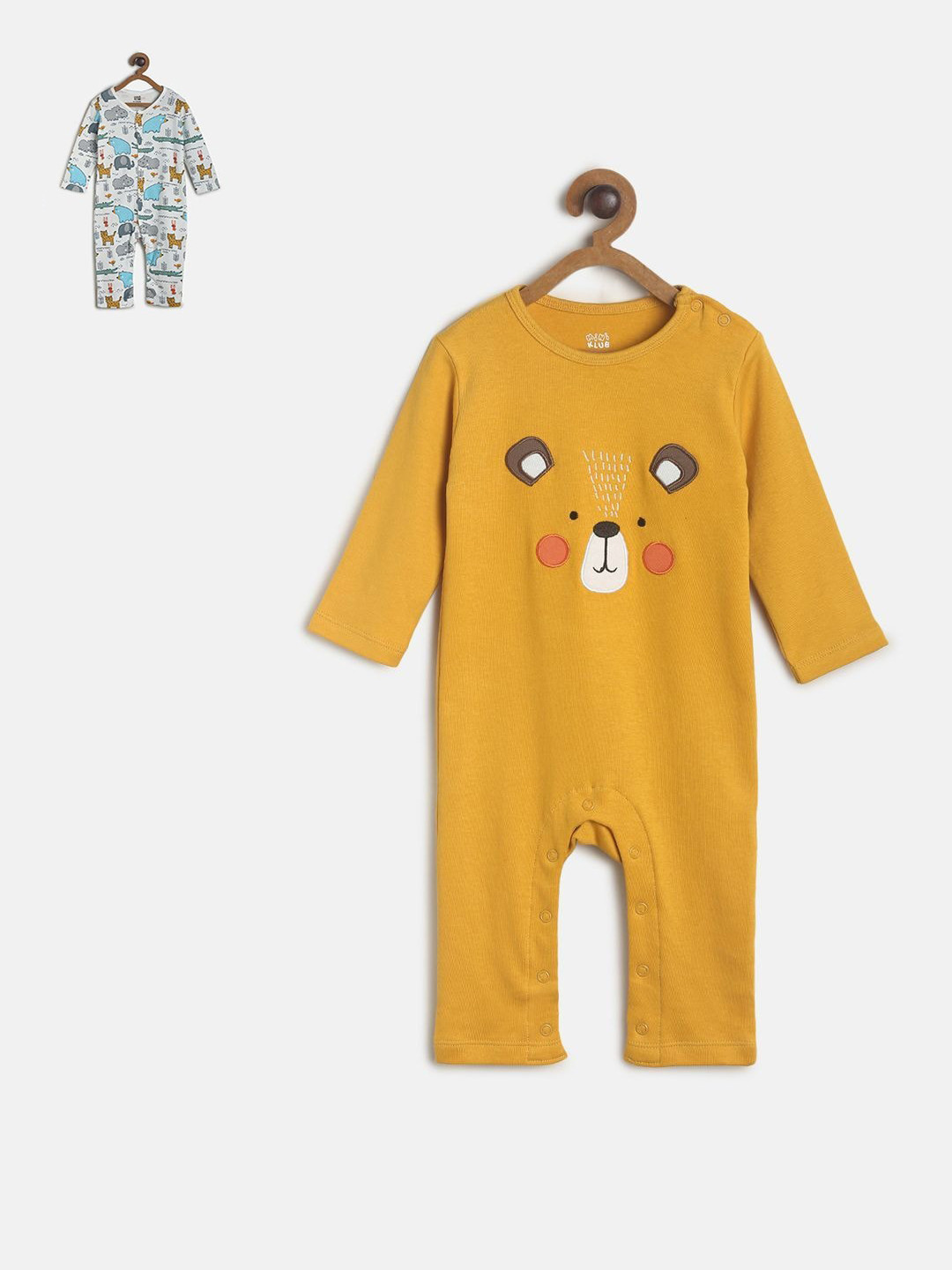 

MINI KLUB Infant Boys Pack Of 2 Pure Cotton Rompers, Yellow