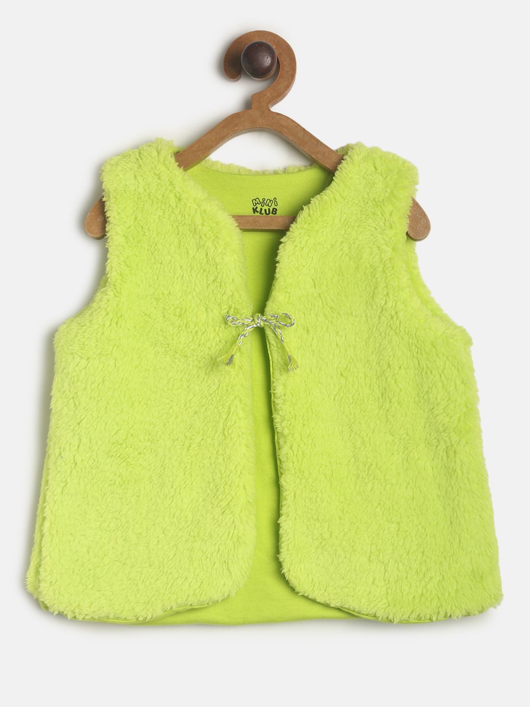 

MINI KLUB Girls Lime Green Solid Open Front Fur Shrug
