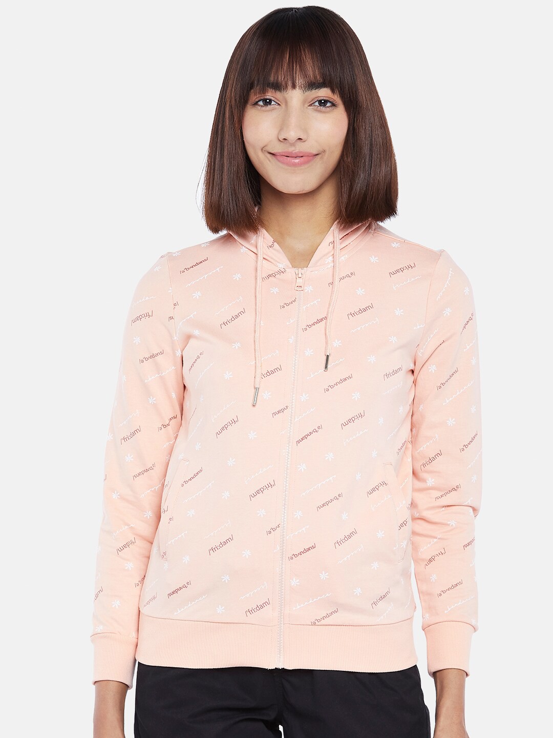 

Honey by Pantaloons Women Peach-Coloured Printed Hooded Sweatshirt