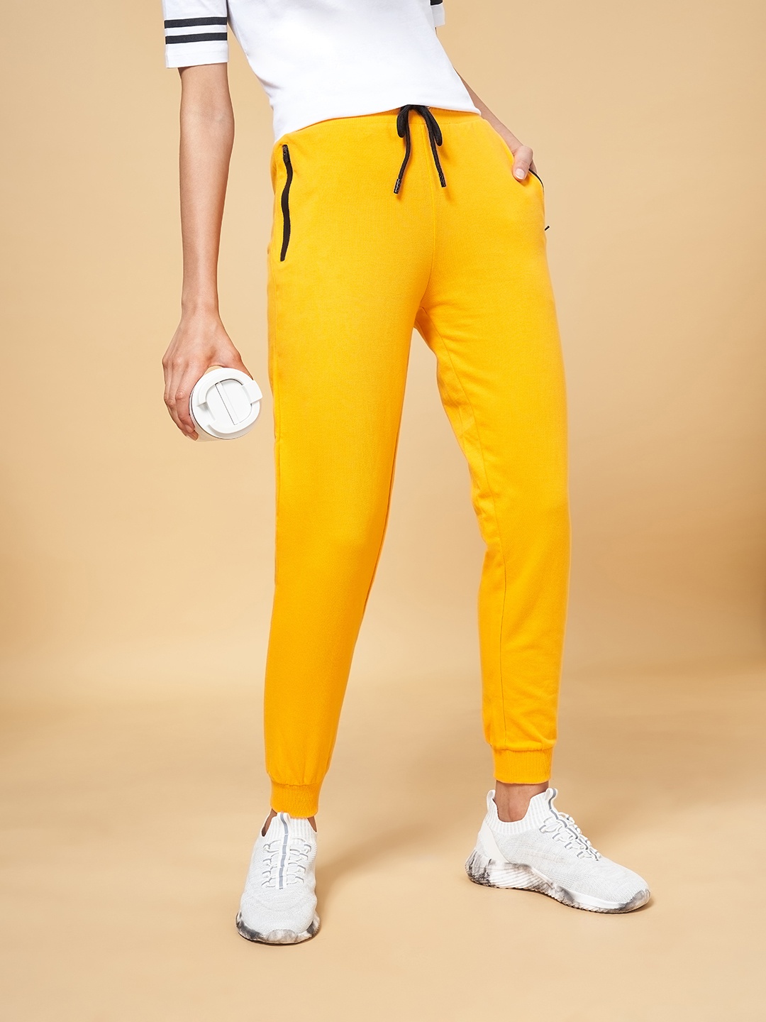 

Ajile by Pantaloons Women Yellow Solid Cotton Joggers