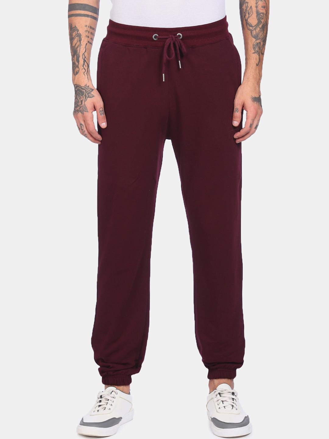

Aeropostale Men Burgundy Solid Straight Fit Pure Cotton Joggers