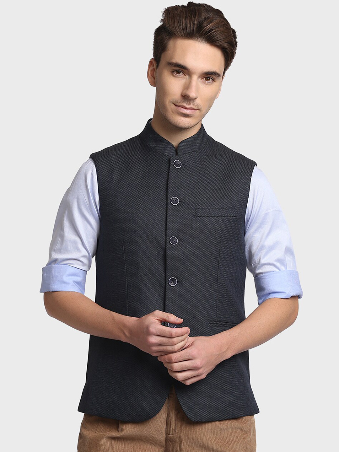 

ColorPlus Men Dark Green Solid Nehru Jacket
