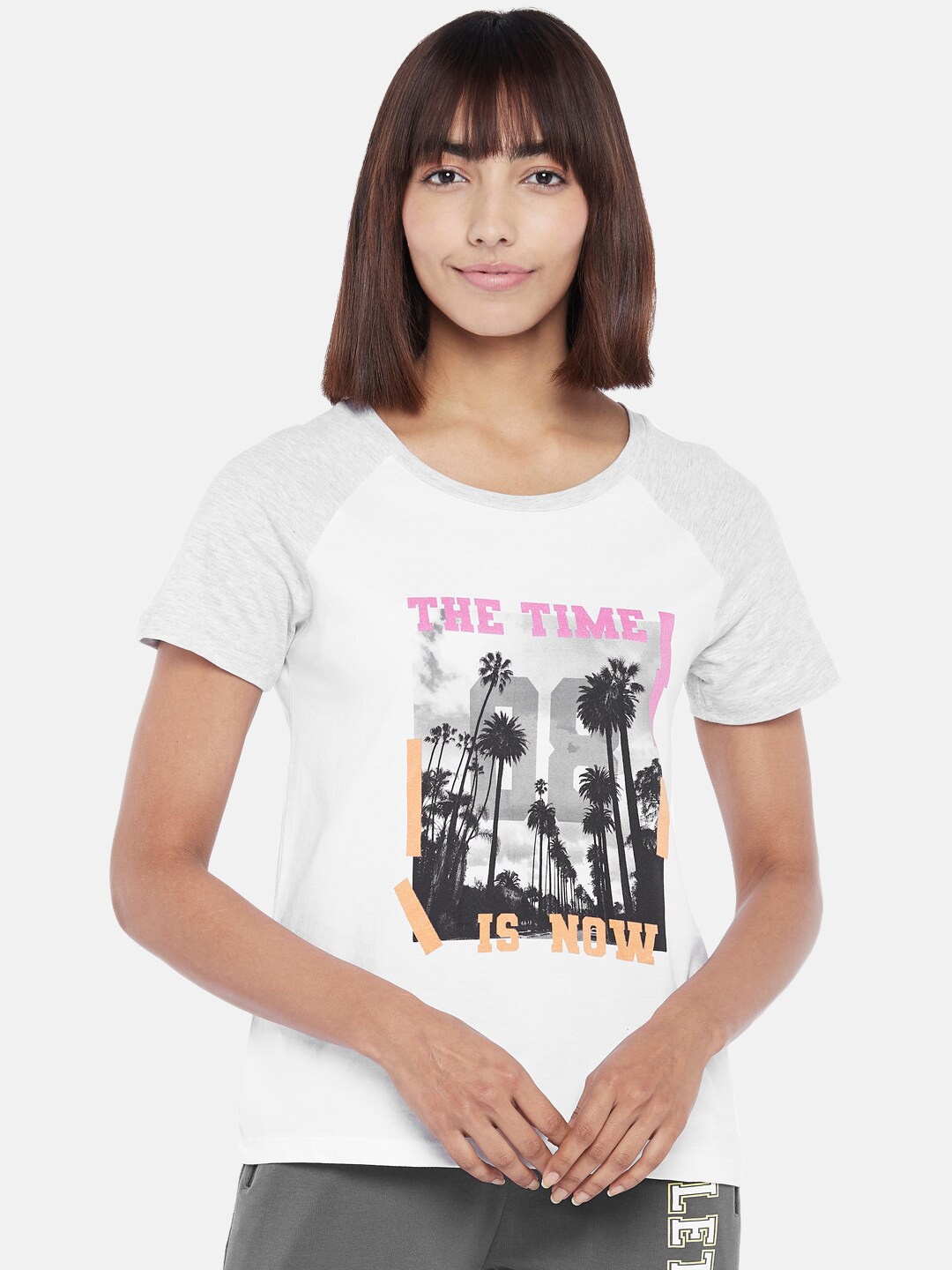 

Ajile by Pantaloons Women White Printed Pure Cotton T-shirt