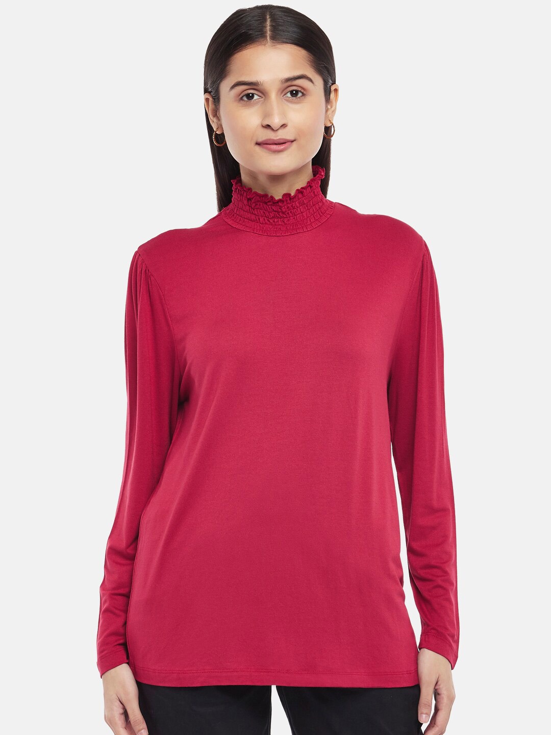 

Honey by Pantaloons Women Red High Neck T-shirt